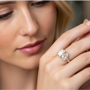 Loufan lab grown cz stones, 304L stainless steel based ring (6) w/gold plating.